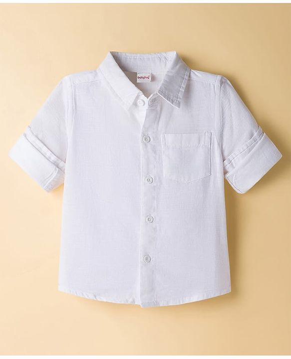 Babyhug Cotton Woven Full Sleeves Solid Shirt and Denim Jeans Set - White