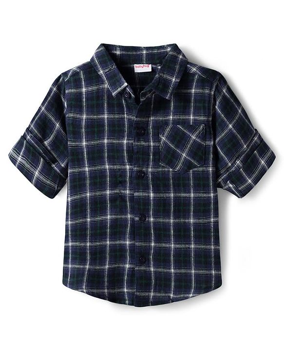 Babyhug Cotton Woven Full Sleeves Checkered Shirt & Trouser Set - Blue & Beige