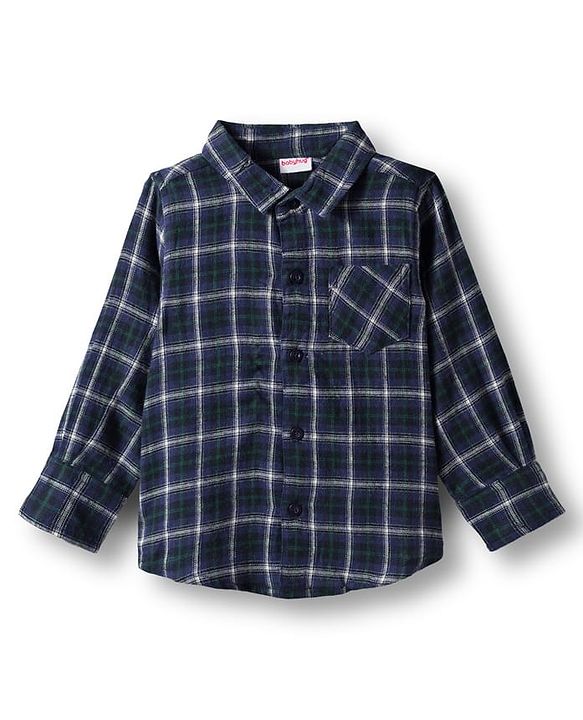 Babyhug Cotton Woven Full Sleeves Checkered Shirt & Trouser Set - Blue & Beige