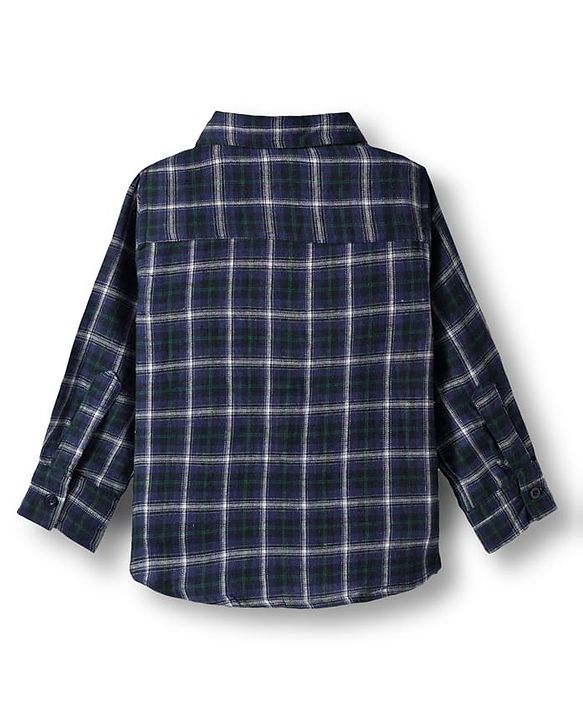 Babyhug Cotton Woven Full Sleeves Checkered Shirt & Trouser Set - Blue & Beige