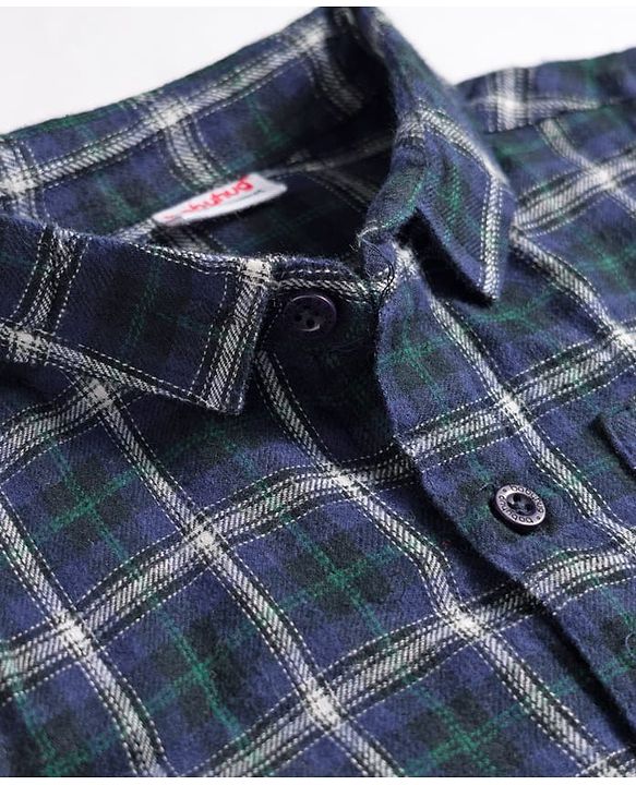 Babyhug Cotton Woven Full Sleeves Checkered Shirt & Trouser Set - Blue & Beige