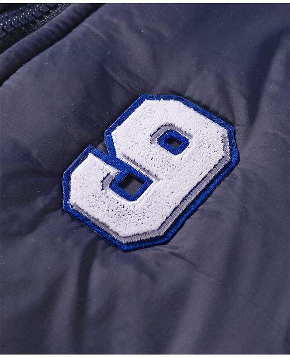 Babyhug Woven Full Raglan Sleeves Hooded Padded Jacket With Number Patch - Navy Blue & Green