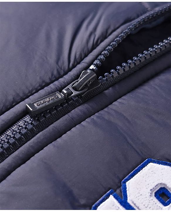 Babyhug Woven Full Raglan Sleeves Hooded Padded Jacket With Number Patch - Navy Blue & Green