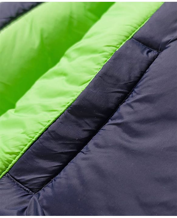 Babyhug Woven Full Raglan Sleeves Hooded Padded Jacket With Number Patch - Navy Blue & Green