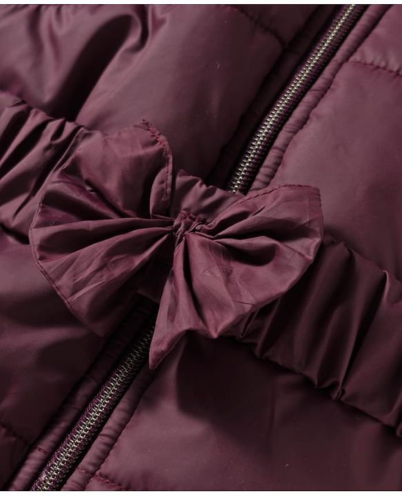 Babyhug Woven Full Sleeves Hooded Padded Jacket with Bow Belt - Wine