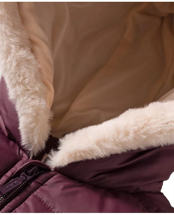 Babyhug Woven Full Sleeves Hooded Padded Jacket with Bow Belt - Wine
