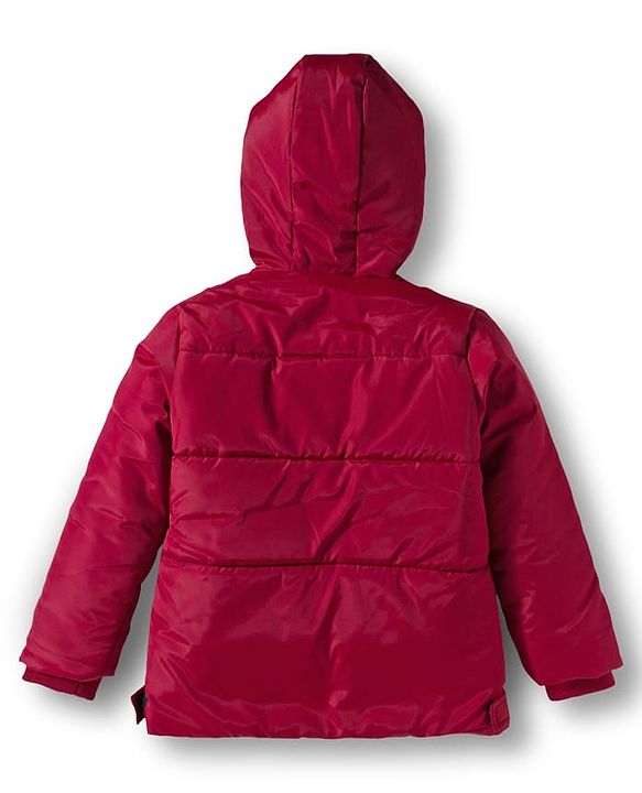 Babyhug Woven Full Sleeves Hooded Coat with Glittery Star Print - Maroon