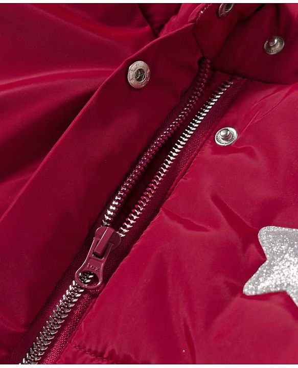 Babyhug Woven Full Sleeves Hooded Coat with Glittery Star Print - Maroon