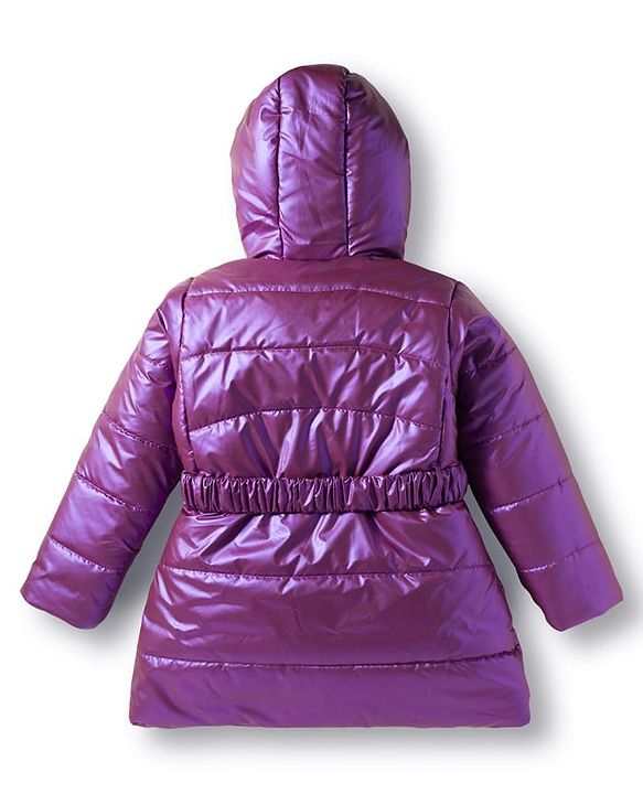 Babyhug Woven Full Sleeves Knee Length Hooded Padded Jacket with Bow Applique - Purple