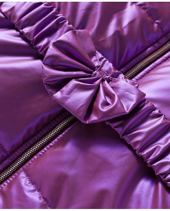 Babyhug Woven Full Sleeves Knee Length Hooded Padded Jacket with Bow Applique - Purple