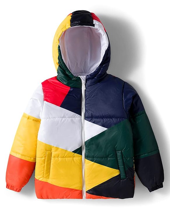 Babyhug Woven Full Sleeves Hooded Padded Jacket with Color Block - Multicolor