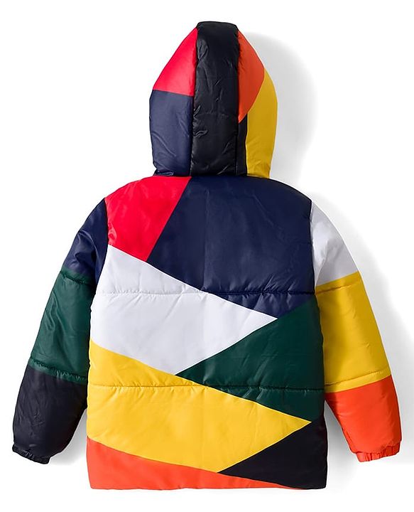 Babyhug Woven Full Sleeves Hooded Padded Jacket with Color Block - Multicolor