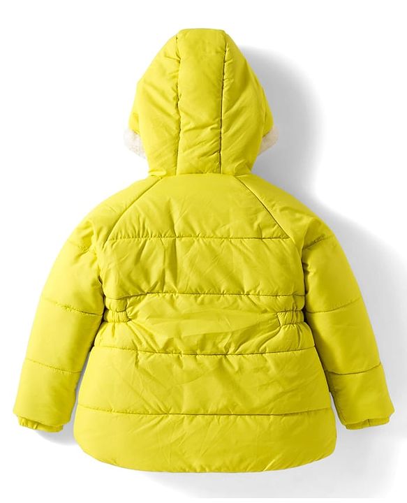 Babyhug Woven Full Raglan Sleeves Hooded Padded Jacket With Floral Applique - Lime Green