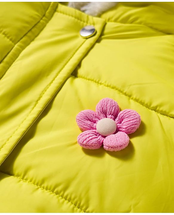 Babyhug Woven Full Raglan Sleeves Hooded Padded Jacket With Floral Applique - Lime Green