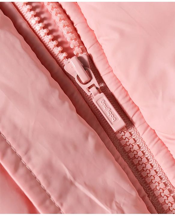 Babyhug Woven Full Sleeves Hooded Jacket with Frill Detailing Cinched Waist & Kitty Applique - Pink
