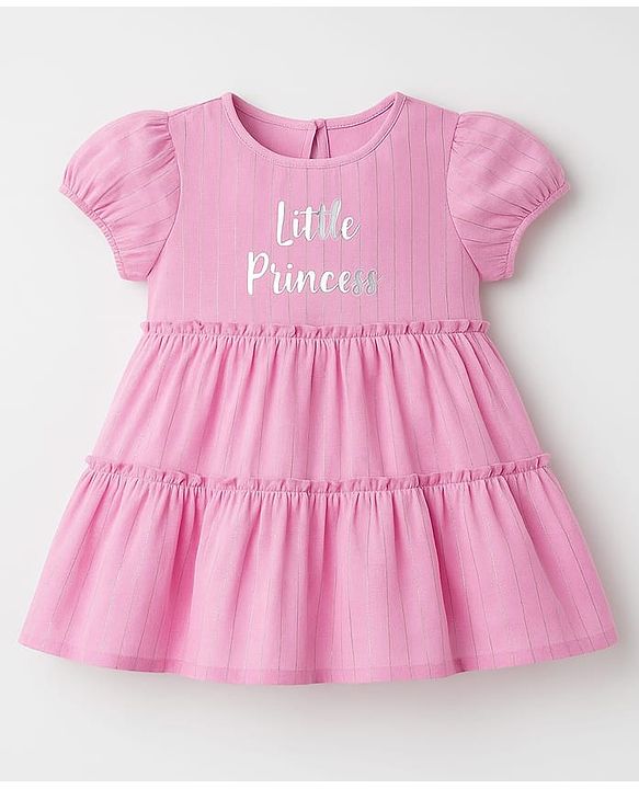 Babyhug Cotton Woven Half Sleeves Frock With Text Print - Pink