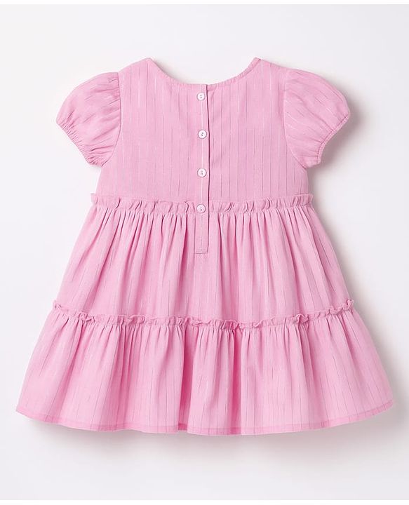 Babyhug Cotton Woven Half Sleeves Frock With Text Print - Pink