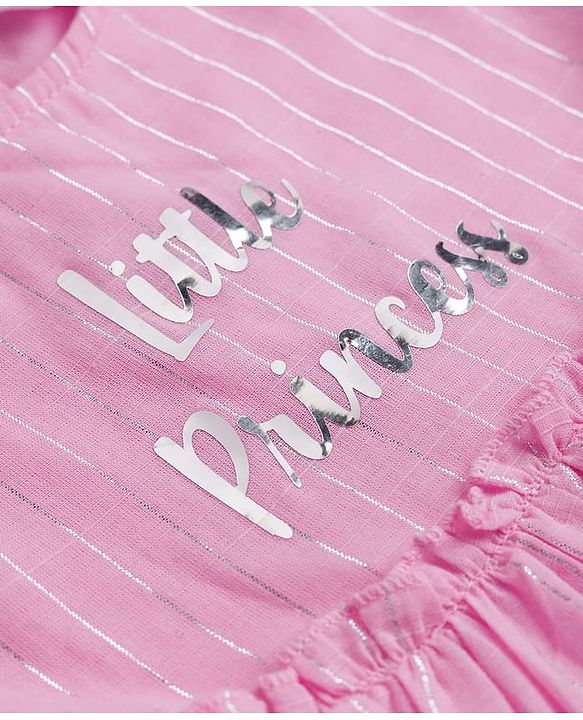 Babyhug Cotton Woven Half Sleeves Frock With Text Print - Pink