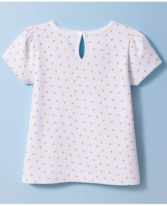 Babyhug Cotton Woven Half Sleeves Frock With Inner Tee & Polka Dot Print - Peach