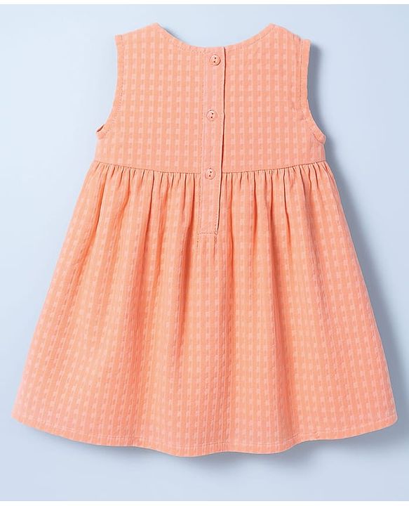 Babyhug Cotton Woven Half Sleeves Frock With Inner Tee & Polka Dot Print - Peach