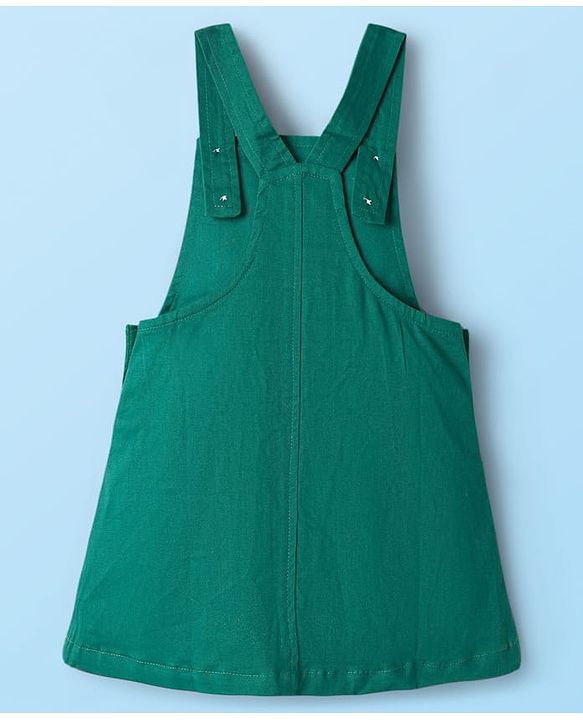Babyhug Cotton Woven Frock & Full Sleeves Inner Tee With Floral Print & Embroidery Detailing - Green