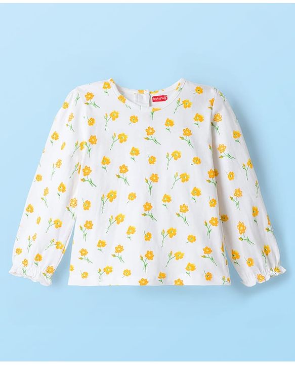 Babyhug Cotton Woven Frock & Full Sleeves Inner Tee With Floral Print & Embroidery Detailing - Green
