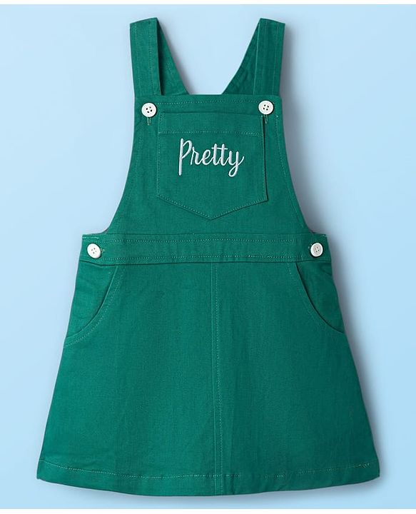 Babyhug Cotton Woven Frock & Full Sleeves Inner Tee With Floral Print & Embroidery Detailing - Green