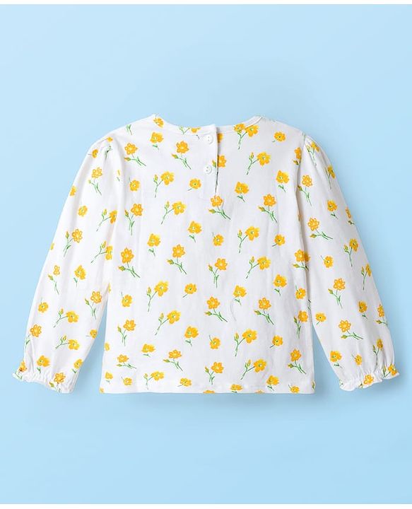 Babyhug Cotton Woven Frock & Full Sleeves Inner Tee With Floral Print & Embroidery Detailing - Green