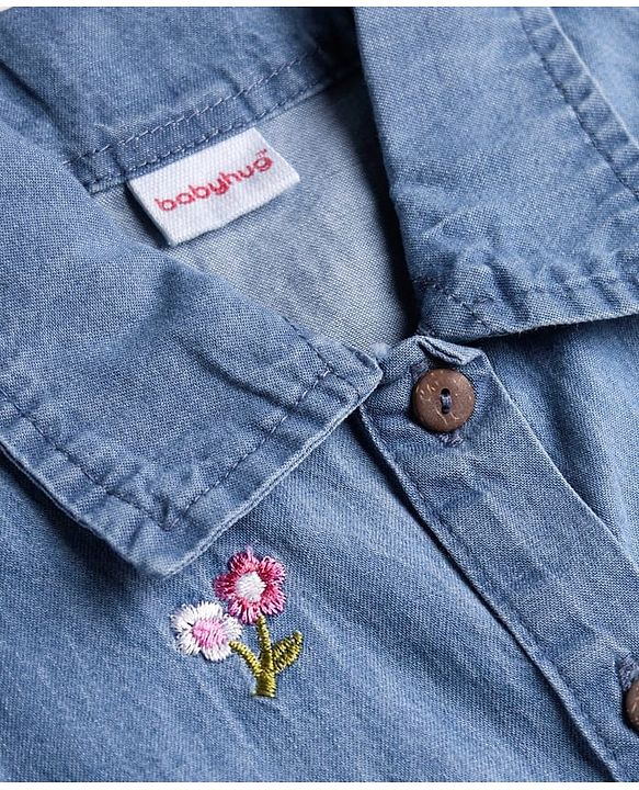 Babyhug Cotton Woven Floral Embroidered Frock With Full Sleeves Inner Tee & Belt  - Pink & Blue