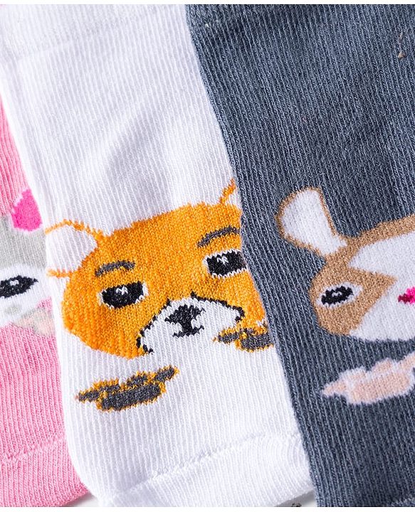 Cute Walk by Babyhug Knit Anti Bacterial Ankle Length Socks With Animal Design Pack of 3 - Multicolor