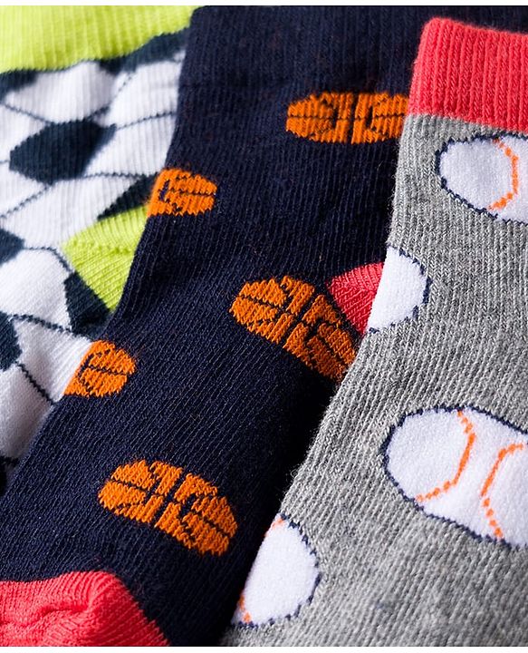 Cute Walk by Babyhug Knit Anti Bacterial Ankle Length Socks With Sports Design Pack of 3 - Multicolor
