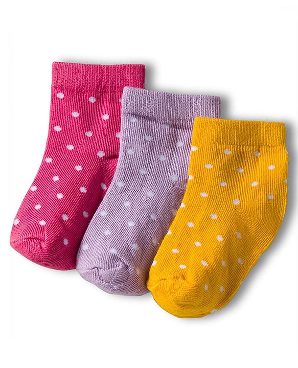 Cute Walk by Babyhug Knit Anti Bacterial Ankle Length Socks With Polka Dot Design Pack of 3 - Multicolor