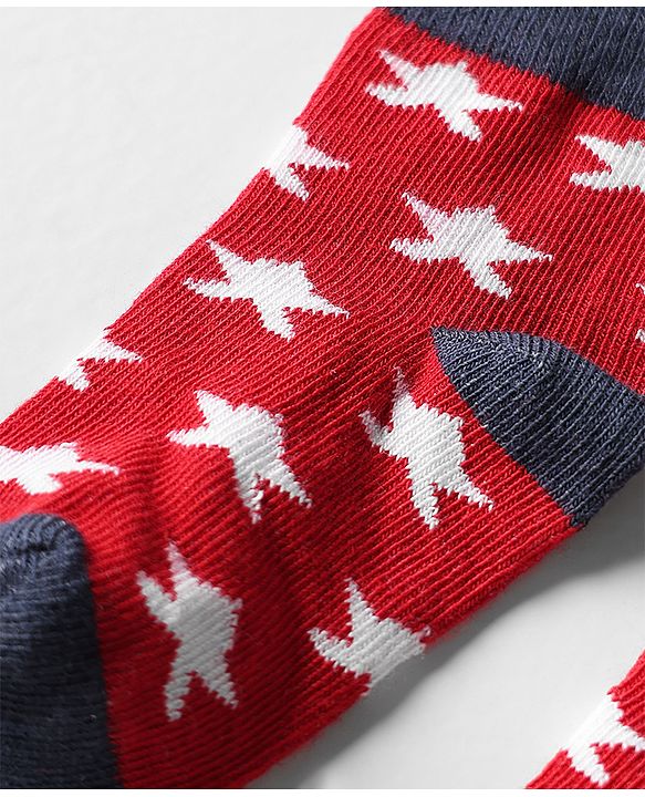Cutewalk by Babyhug Ankle Length Anti-Bacterial Socks with Star Design & Stripes Pack of 3 - Navy Blue & Red