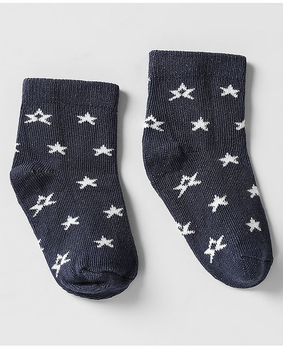 Cutewalk by Babyhug Ankle Length Anti-Bacterial Socks with Star Design & Stripes Pack of 3 - Navy Blue & Red