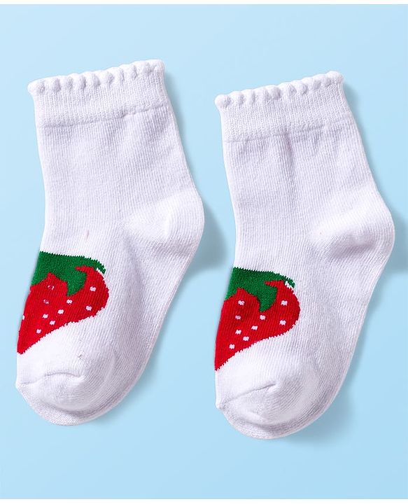 Cute Walk by Babyhug Knit Anti Bacterial Ankle Length Socks With Polka Dot & Strawberry Design Pack of 3 - Multicolor