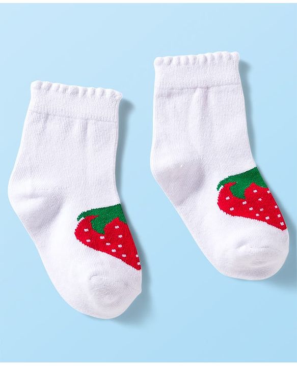 Cute Walk by Babyhug Knit Anti Bacterial Ankle Length Socks With Polka Dot & Strawberry Design Pack of 3 - Multicolor