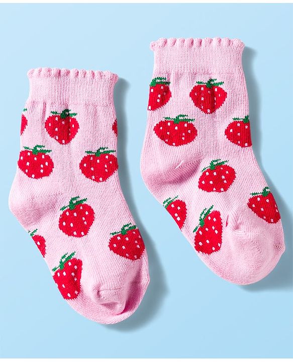 Cute Walk by Babyhug Knit Anti Bacterial Ankle Length Socks With Polka Dot & Strawberry Design Pack of 3 - Multicolor