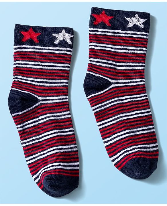 Cute Walk by Babyhug Knit Anti Bacterial Ankle Length Socks With Stripes & Star Design Pack of 5 - Multicolor