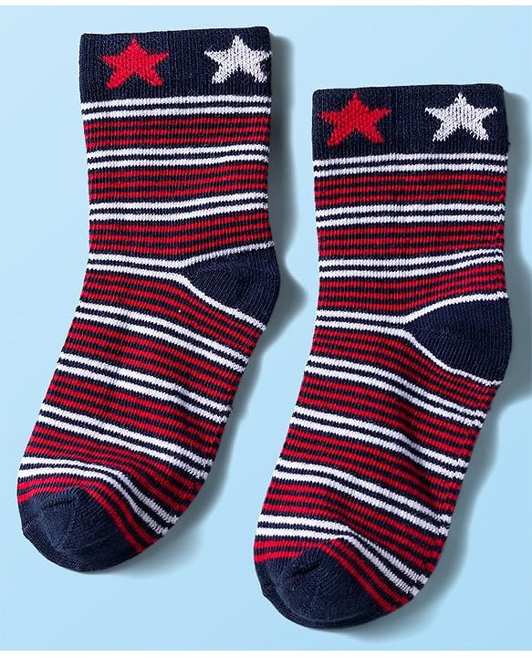 Cute Walk by Babyhug Knit Anti Bacterial Ankle Length Socks With Stripes & Star Design Pack of 5 - Multicolor