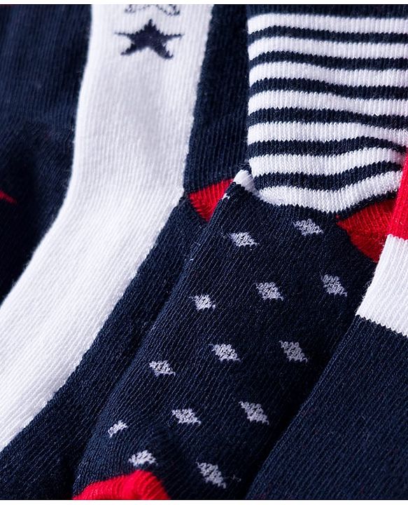 Cute Walk by Babyhug Knit Anti Bacterial Ankle Length Socks With Stripes & Star Design Pack of 5 - Multicolor