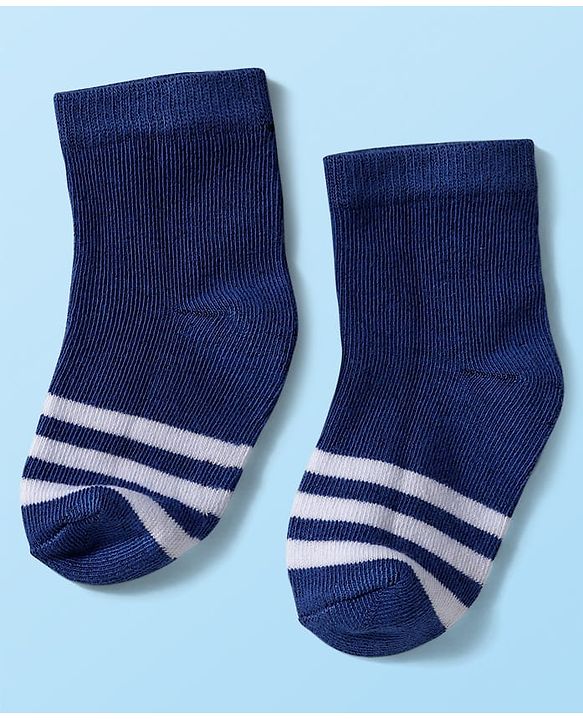 Cute Walk by Babyhug Knitted Ankle Length Anti-bacterial Sock with Stripes Print Pack of 5 - Blue & White