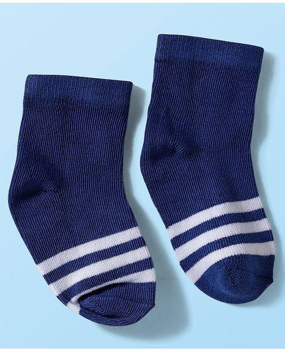 Cute Walk by Babyhug Knitted Ankle Length Anti-bacterial Sock with Stripes Print Pack of 5 - Blue & White