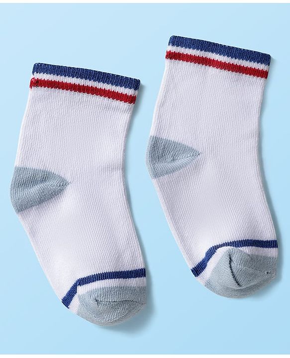 Cute Walk by Babyhug Knitted Ankle Length Anti-bacterial Sock with Stripes Print Pack of 5 - Blue & White