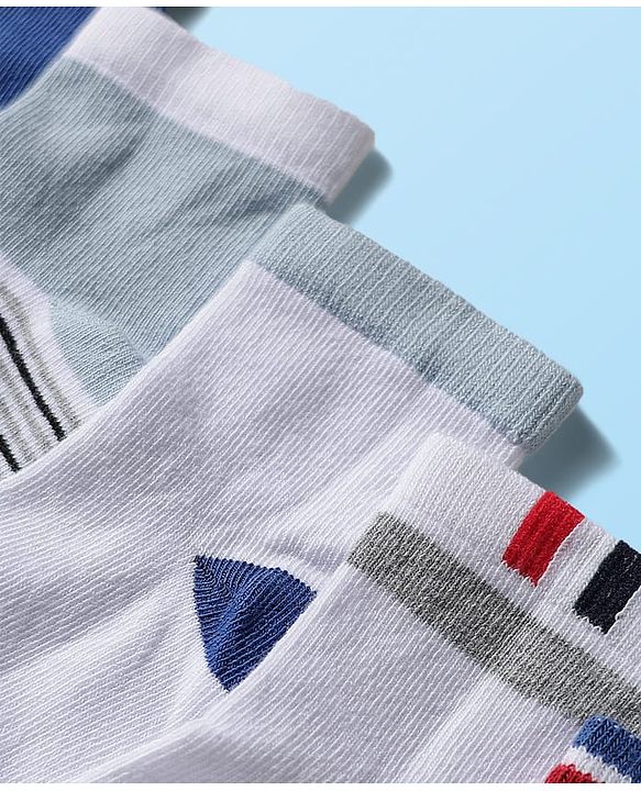 Cute Walk by Babyhug Knitted Ankle Length Anti-bacterial Sock with Stripes Print Pack of 5 - Blue & White