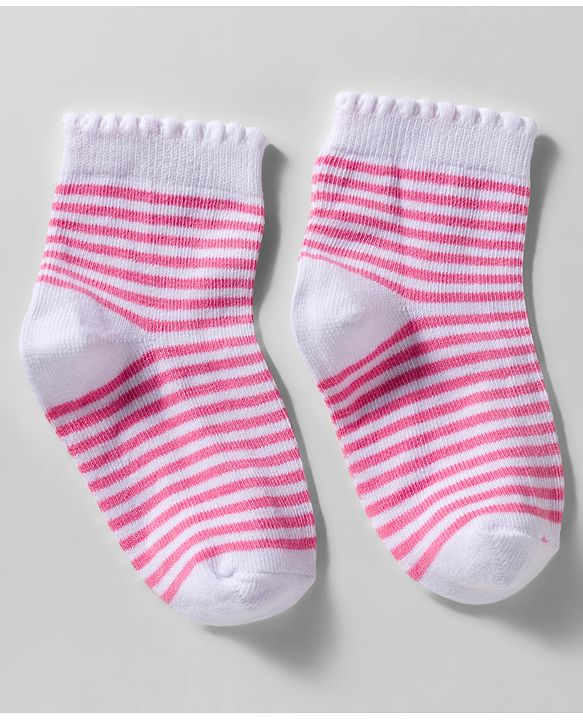 Cute Walk by Babyhug Knit Anti Bacterial Ankle Length Socks With Stripes & Floral Design Pack of 3 - Multicolor