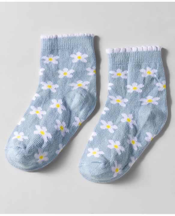 Cute Walk by Babyhug Knit Anti Bacterial Ankle Length Socks With Stripes & Floral Design Pack of 3 - Multicolor