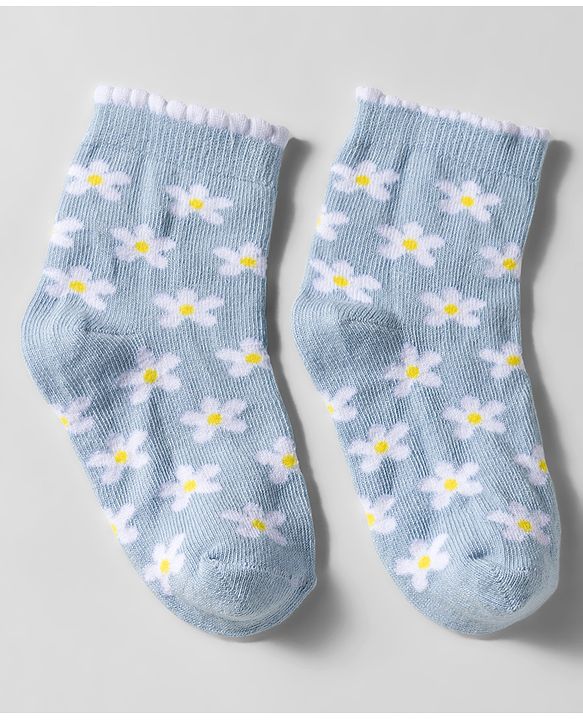 Cute Walk by Babyhug Knit Anti Bacterial Ankle Length Socks With Stripes & Floral Design Pack of 3 - Multicolor