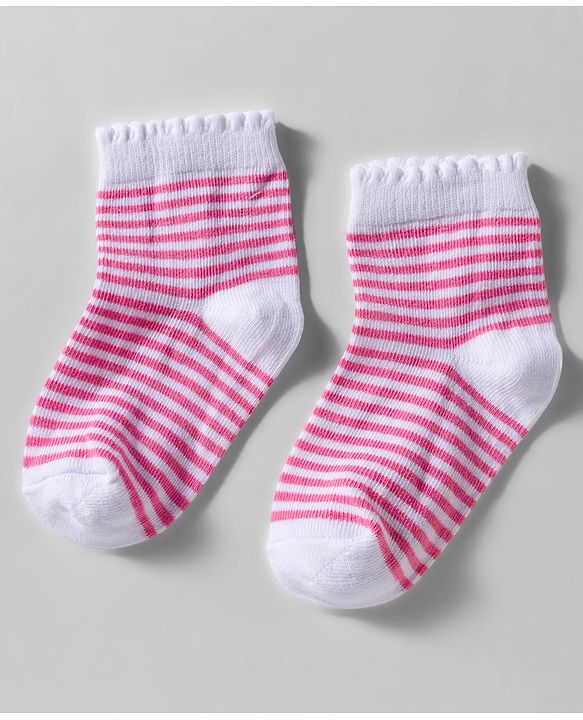 Cute Walk by Babyhug Knit Anti Bacterial Ankle Length Socks With Stripes & Floral Design Pack of 3 - Multicolor