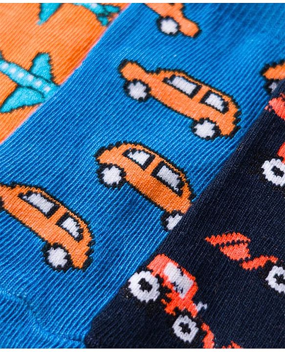 Cute Walk by Babyhug Knit Anti Bacterial Ankle Length Socks With Vehicle Design Pack of 3 - Multicolor