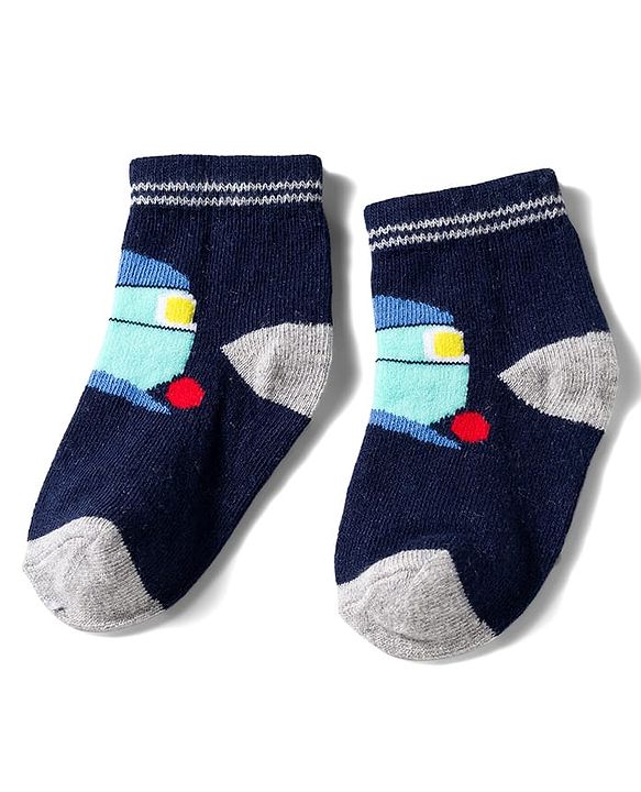 Cute Walk by Babyhug Knit Anti Bacterial Ankle Length Socks With Stripes & Space Theme Design Pack of 3 - Multicolor